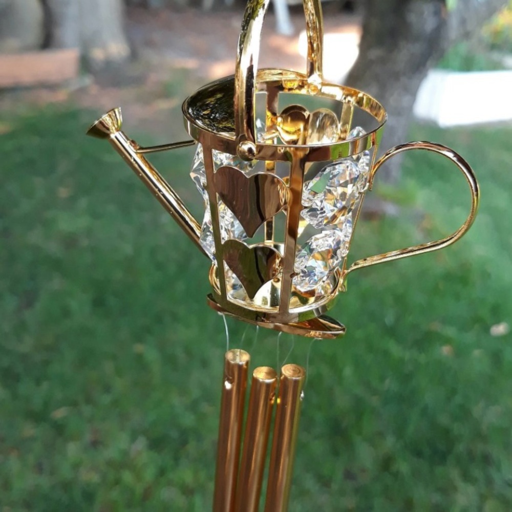 Watering can ornamental Swarovski crystal studded 24Kt gold pleated chime